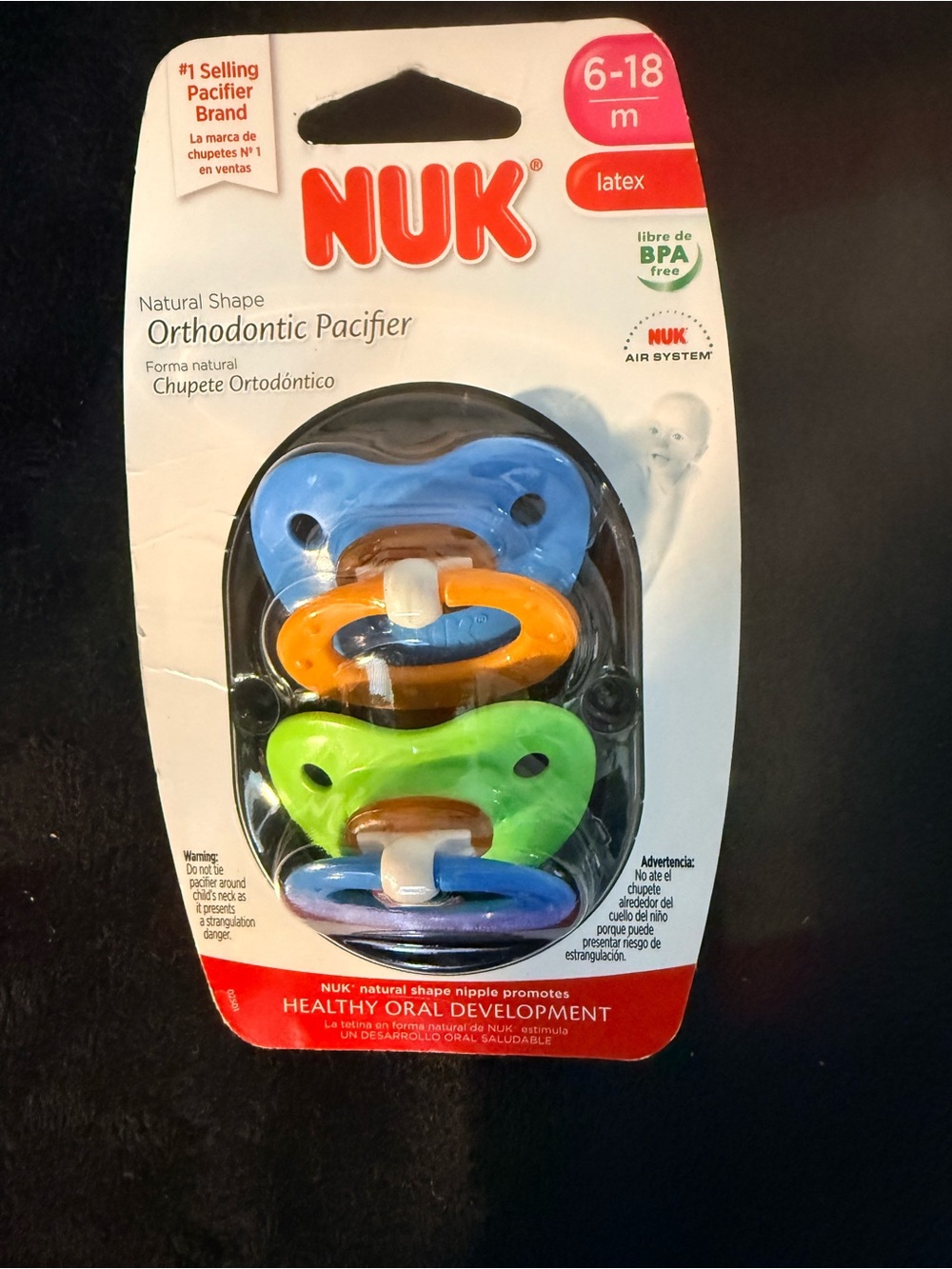 NUK 3-Pack Orthodontic Pacifiers in Blue, Orange, Green (6-18M)